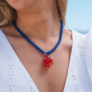 COLLAR PIEDRA AZUL PULPO ROJO